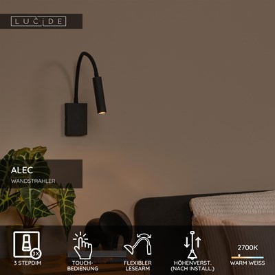 Lucide ALEC - Wandstrahler / Wandleuchte - LED 3 StepDim - G9 - 1x3W 2700K - Inklusive Wechselringe - Schwarz
